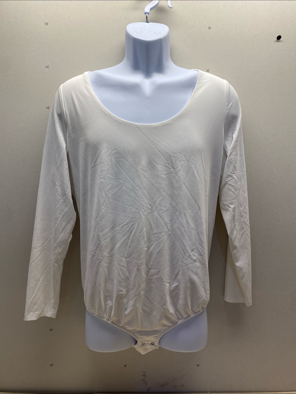 Lane Bryant White Scoop Neck Long Sleeve Bodysuit with Snap Closure